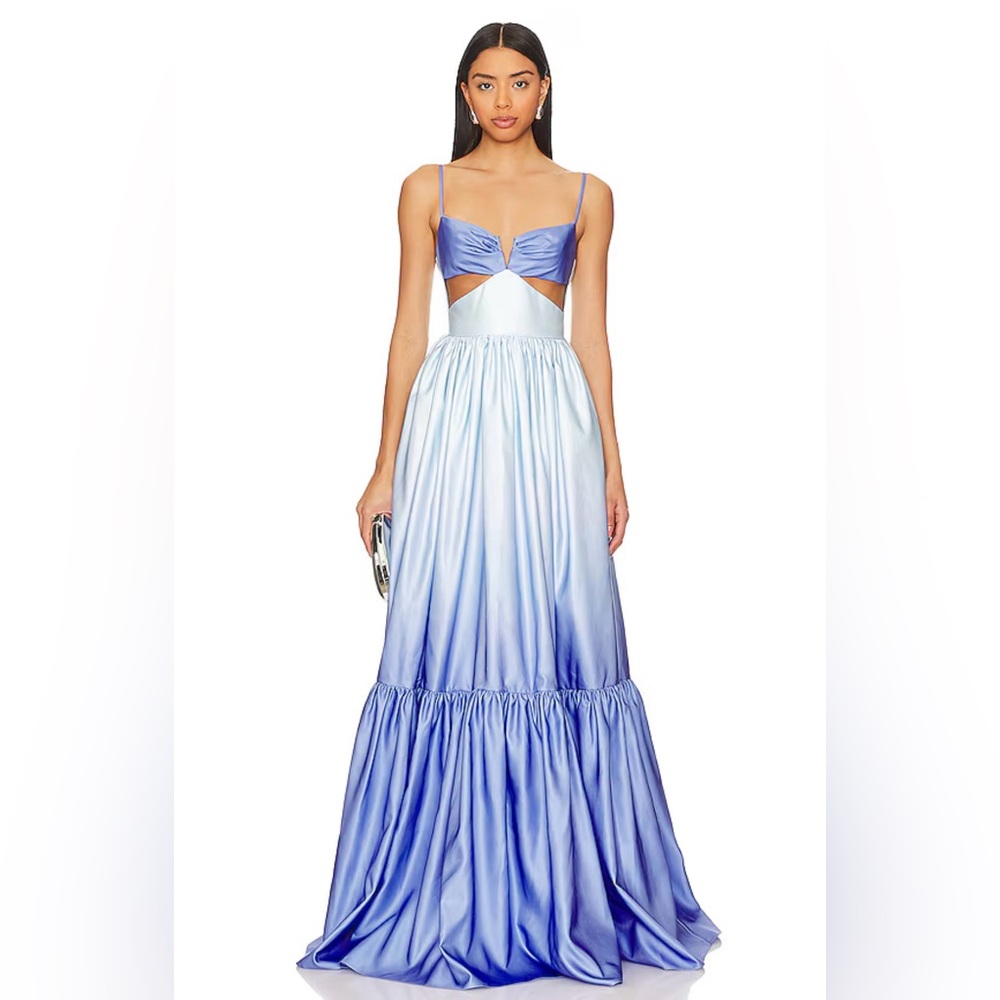 Sau Lee Nova Satin Gown in Blue Ombre